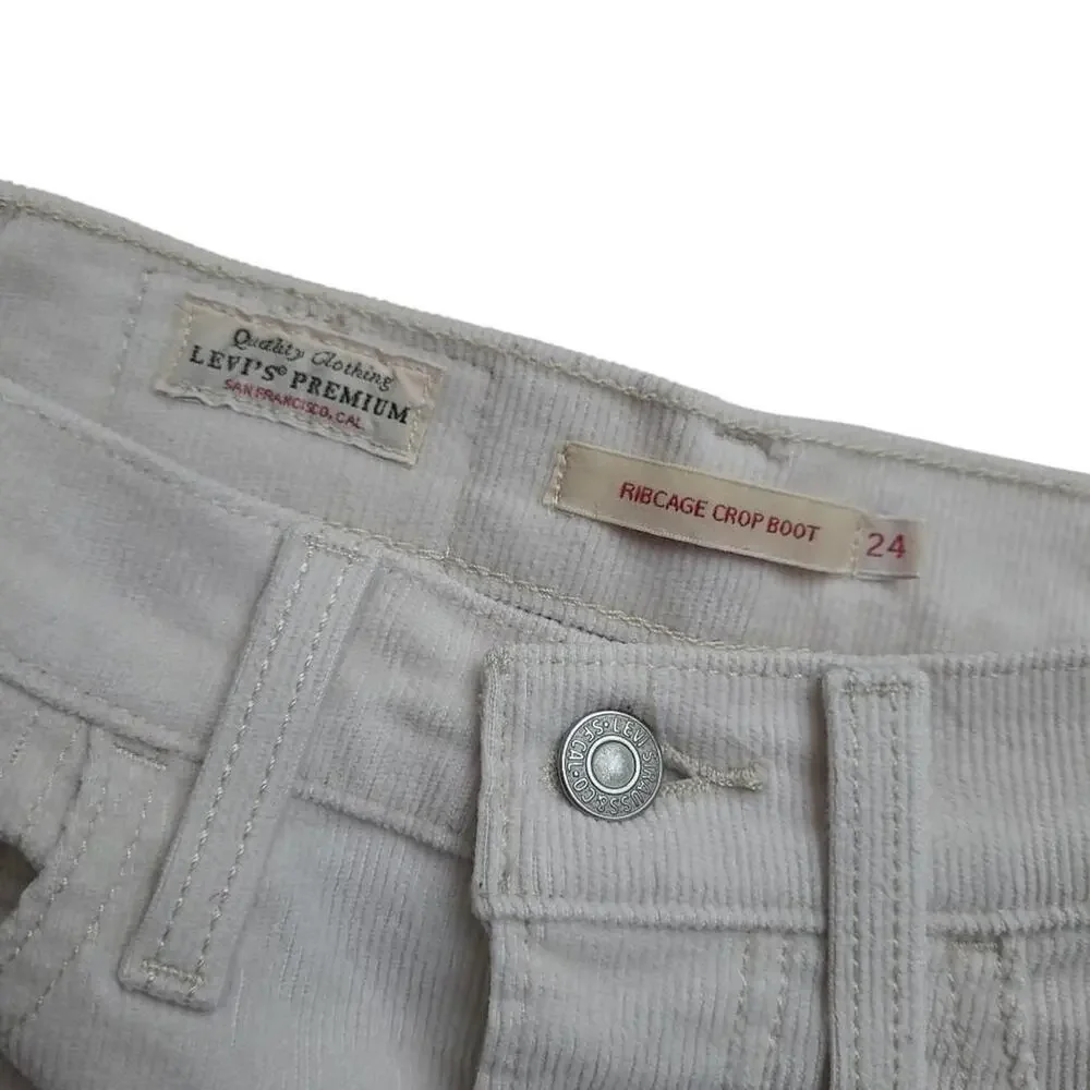 Levi's Ribcage Crop Boot Corduroy Whiteish/Cream color jeans. Size 24